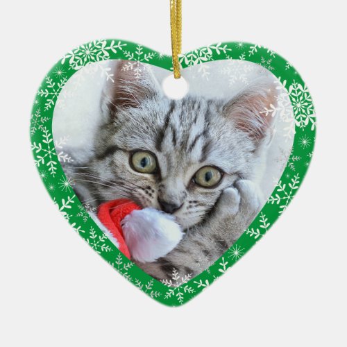 Cats First Christmas Glitter Snowflakes Heart Ceramic Ornament