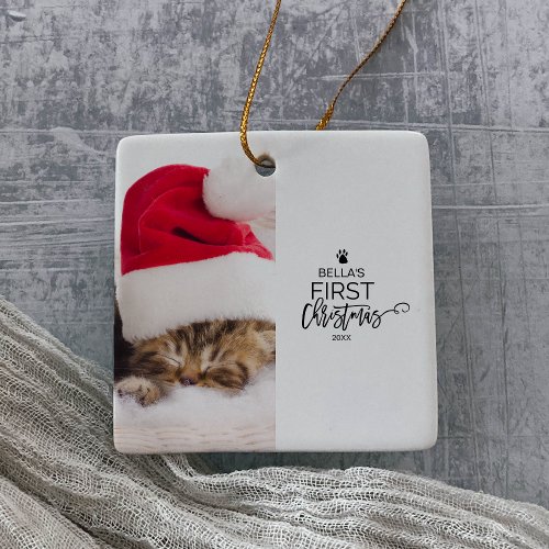 Cats First Christmas Photo Holiday Ceramic Ornament