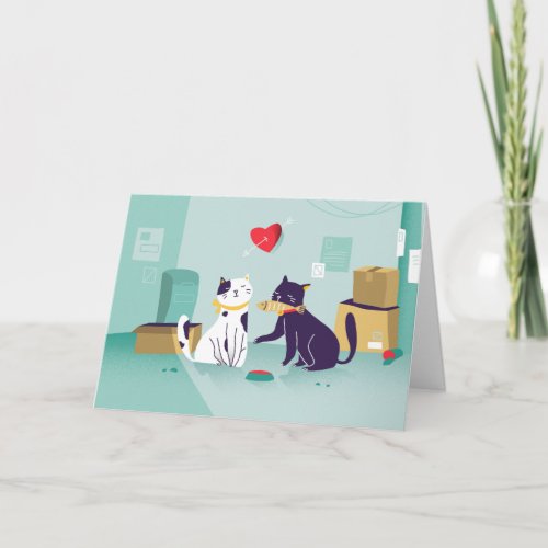Cats Fish Dinner Valentines Day Holiday Card