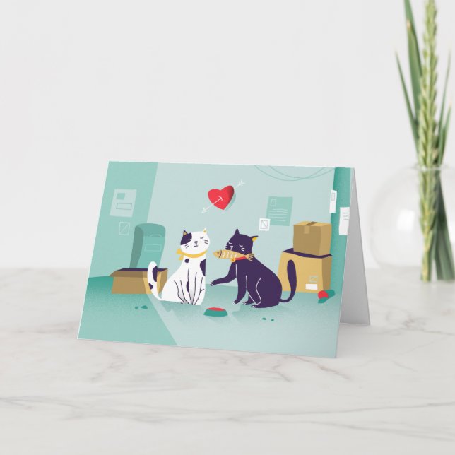 Cats Fish Dinner Valentines Day Holiday Card (Front)