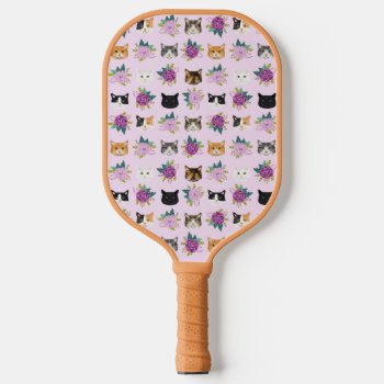 Cats Florals Purple Pickleball Paddle by FriendlyPets at Zazzle