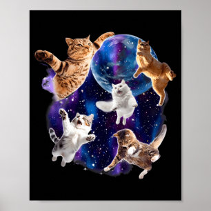 Cats flying in galaxy vintage 90s funny galaxy cat poster