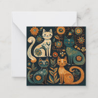 Cats folk art card