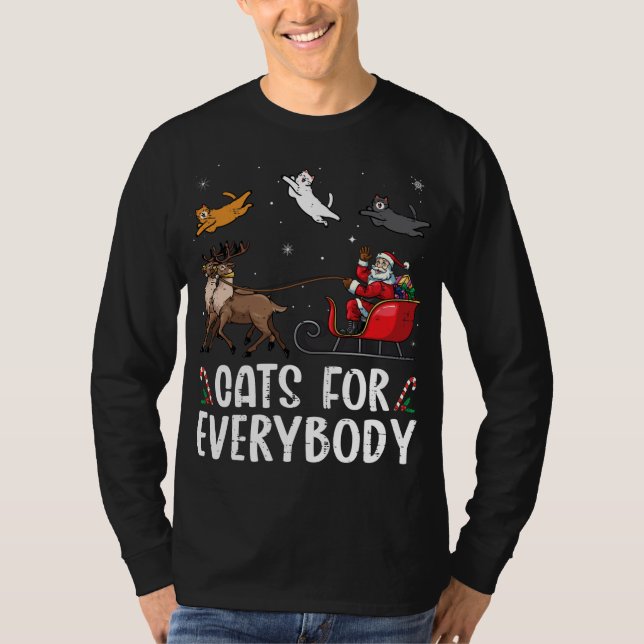 Cats For Everybody Christmas Cat Funny Xmas Santa T-Shirt (Front)