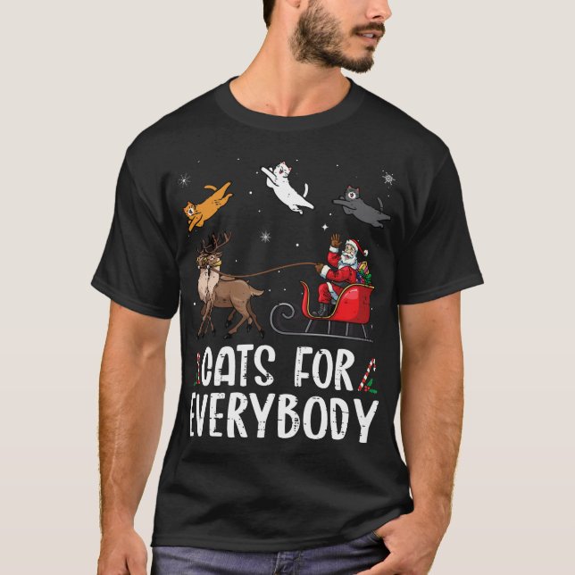Cats For Everybody Christmas Cat Funny Xmas Santa T-Shirt (Front)