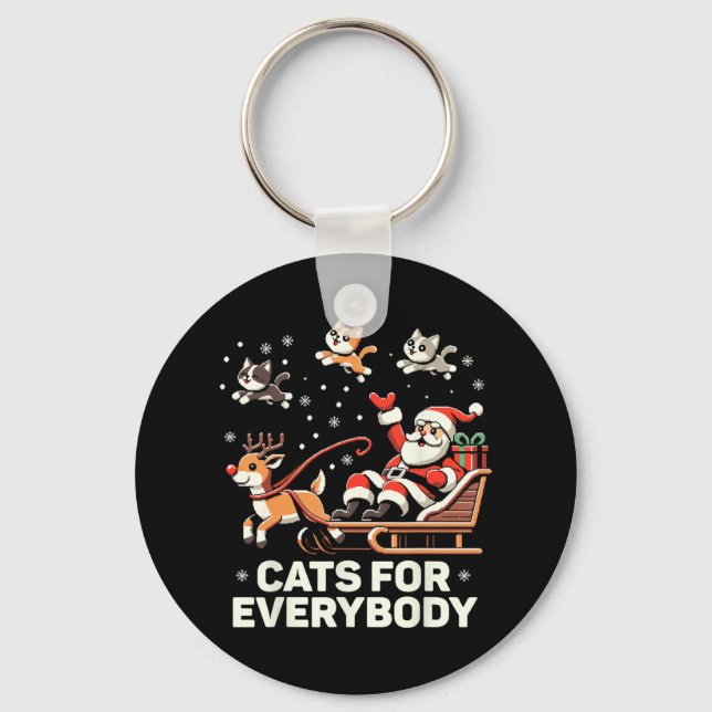 Cats For Everybody - Funny Christmas Cat Xmas Wome Keychain (Front)