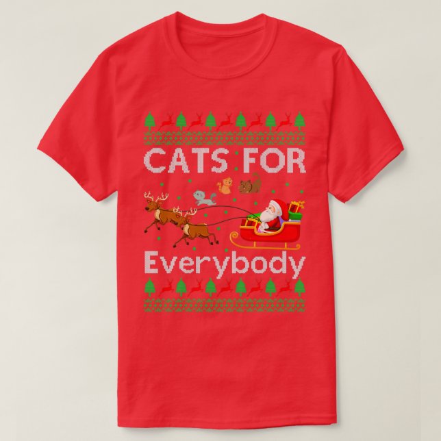 Cats For Everybody Santa Funny Christmas  T-Shirt (Design Front)