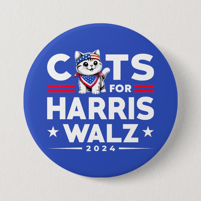 Cats for Harris Walz 2024 election campaign  Button (Front)