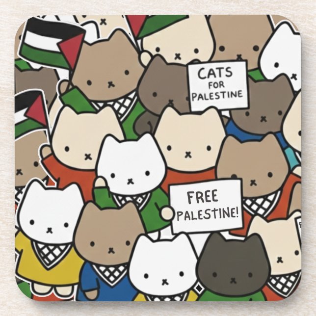 Cats for Palestine – Kawaii Cats for Justice Beverage Coaster (Front)