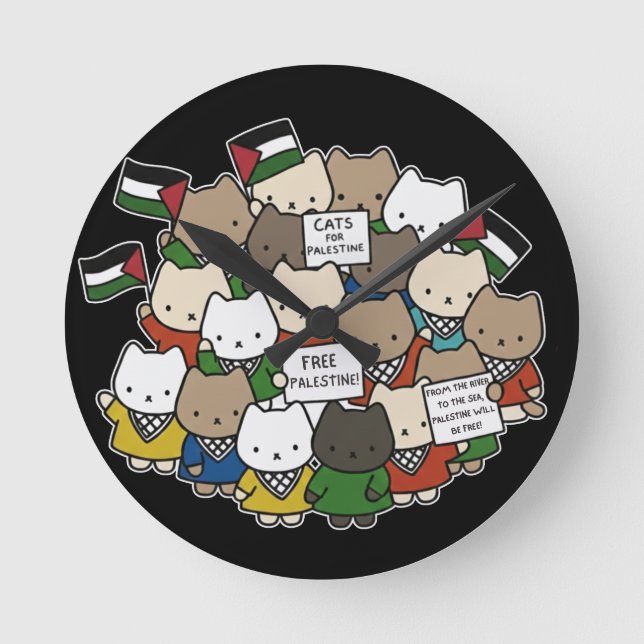 Cats for Palestine – Kawaii Cats for Justice Round Clock (Front)