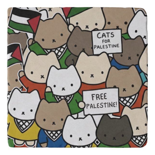 Cats for Palestine – Kawaii Cats for Justice Trivet (Front)