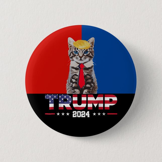 Cats For Trump 2024 | Vance Trump Red Blue Button (Front)