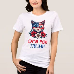 Cats for Trump American Flag and Flowers Patriot Tri-Blend Shirt