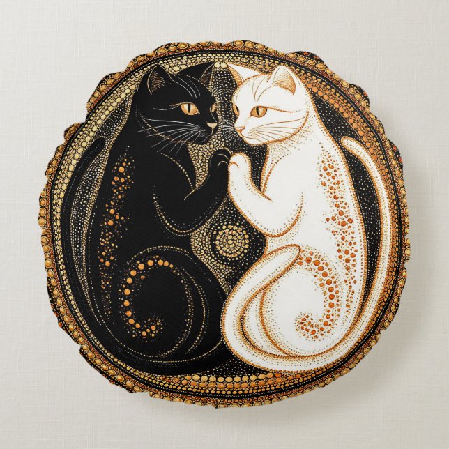 Cats Forming a Ying-Yang Inspired Composition Round Pillow (Front)