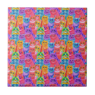 Cats Friends Colourful Fun Ceramic Tile