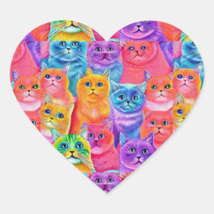 Cats Friends  Colourful Fun Heart Sticker