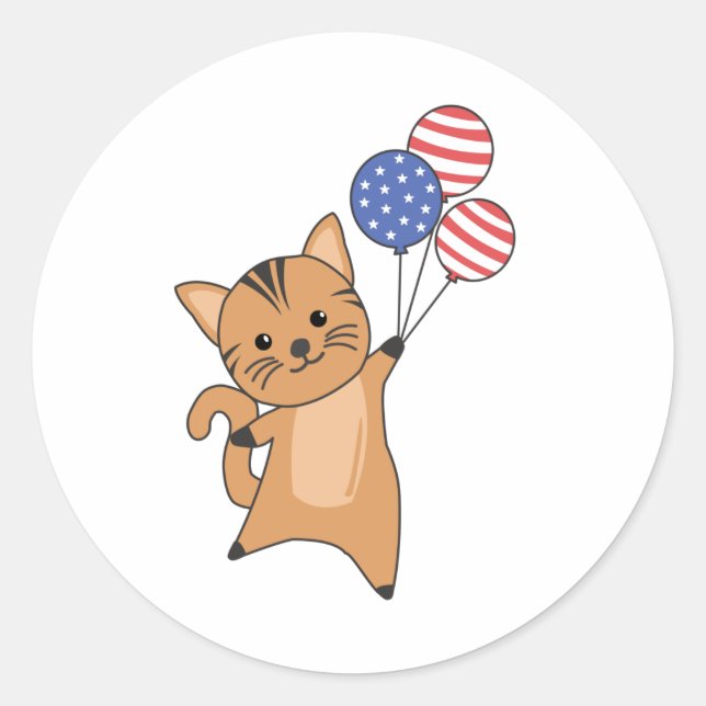 Cats Funny Cat 4th Of July American Flag Classic Round Sticker (Front)