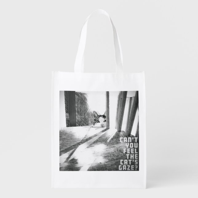 Cat's gaze-BW Grocery Bag (Front)