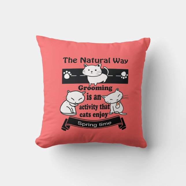 Cats grooming throw pillow (Front)
