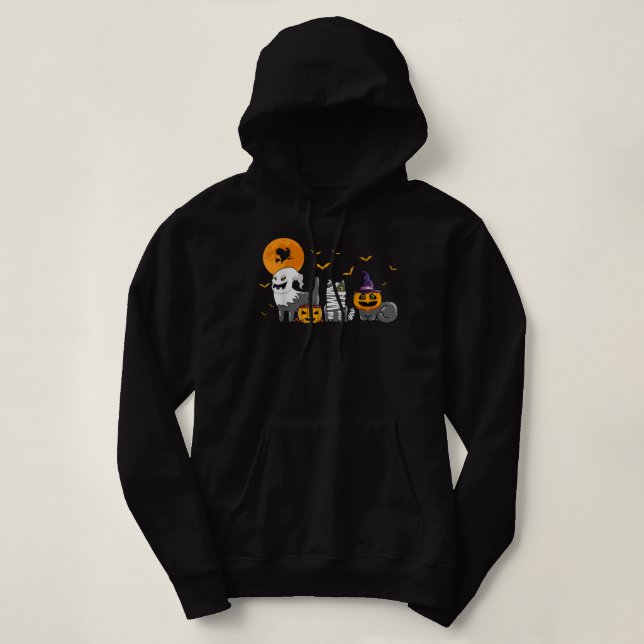 Cats Halloween Mommy Cat Kitten Cute Women Men Hal Hoodie (Design Front)