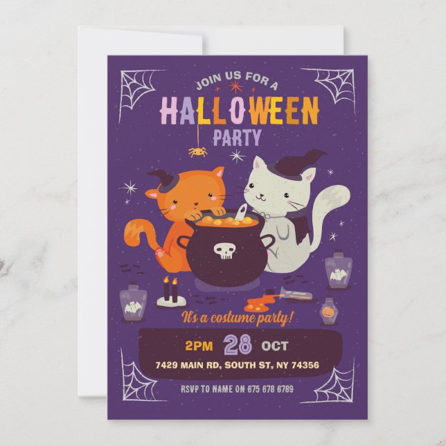 Cats Halloween Party Kids Fun Witches Caldron  Invitation (Front)