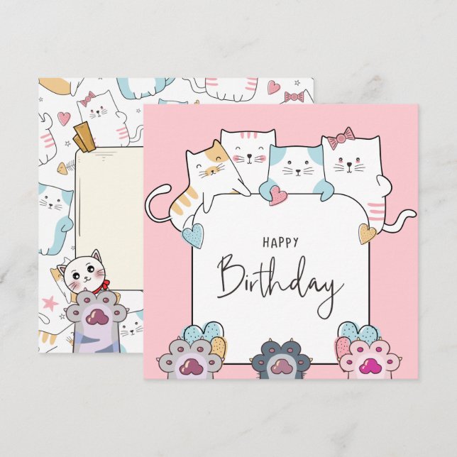 Cats Happy Birthday Holiday Card (Front/Back)