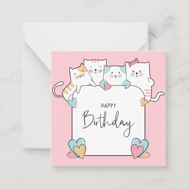 Cats Happy Birthday Note Card (Front)