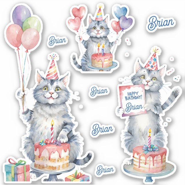 Cats Happy Birthday Personalized Sticker (Front)