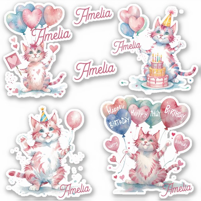 Cats Happy Birthday Personalized Sticker (Front)