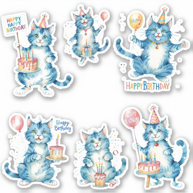 Cats Happy Birthday Sticker (Front)
