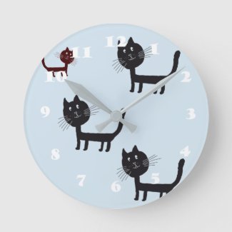 Cats Happy Black Kittens Drawing  Wall Clock