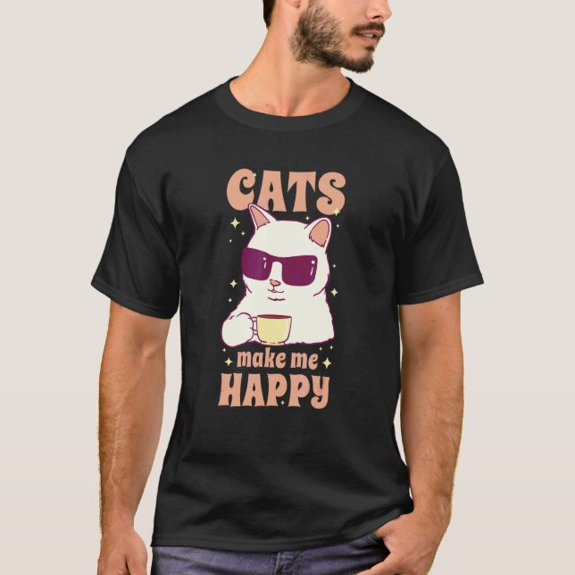 Cats Happy Coffee T-Shirt (Front)