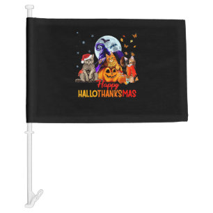 Cats Happy Hallothanksmas Halloween Thanksgiving C Car Flag
