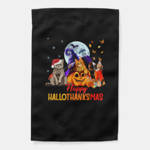 Cats Happy Hallothanksmas Halloween Thanksgiving C Garden Flag