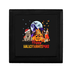 Cats Happy Hallothanksmas Halloween Thanksgiving C Gift Box