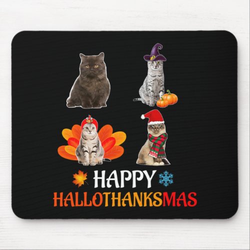 Cats Happy Hallothanksmas Halloween Thanksgiving C Mouse Pad