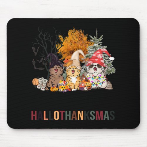 Cats Happy Hallothanksmas Halloween Thanksgiving C Mouse Pad