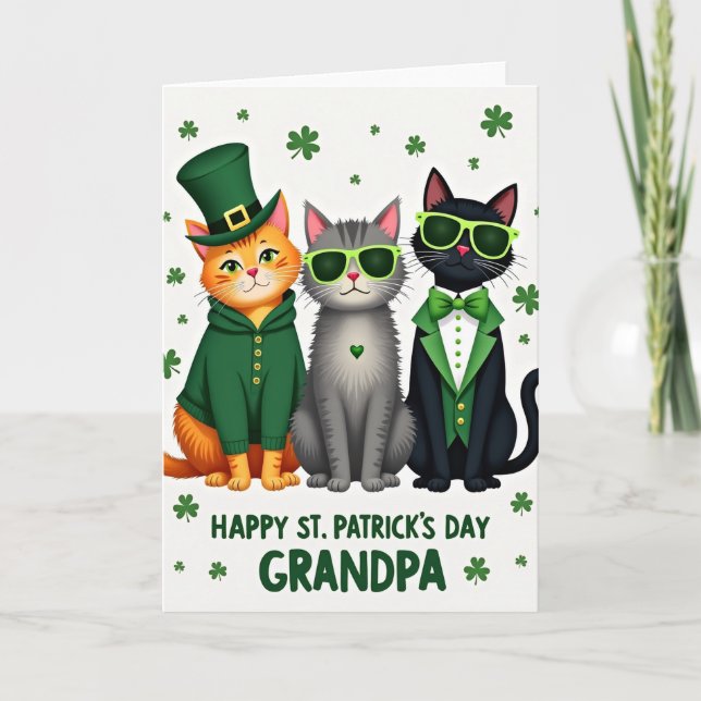 Cats Happy St Patricks Day Grandpa Card (Front)