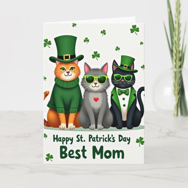 Cats Happy St Patricks Day Mom Card (Front)