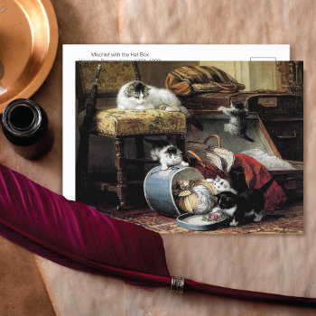 Cats Hat Box Henriette Ronner Knip Postcard by mangomoonstudio at Zazzle