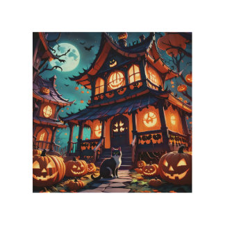 Cats Haunted Fun House Wood Wall Art