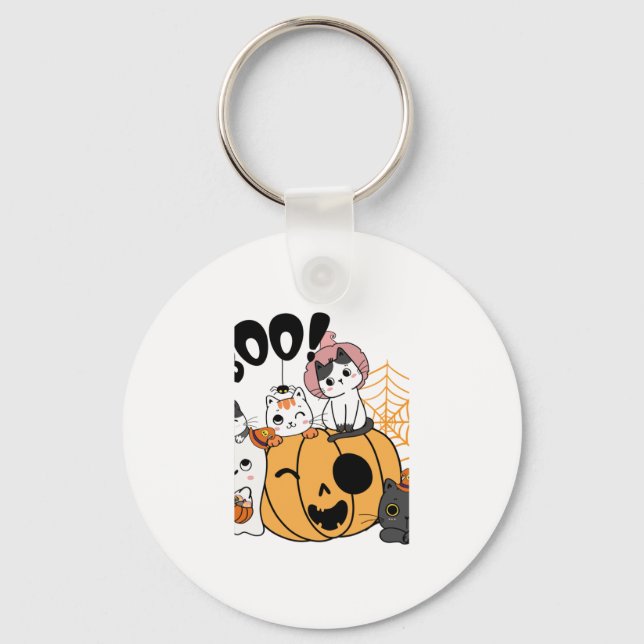 Cats Having Fun On Halloween Sticker Keychain (Front)