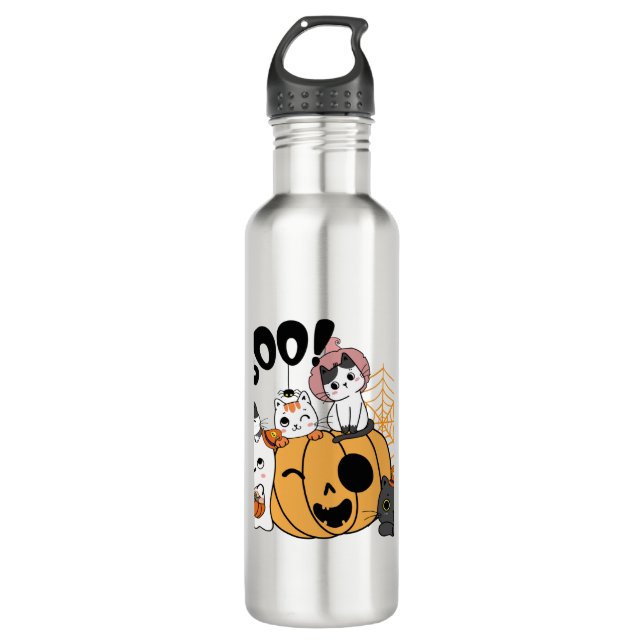Cats Having Fun On Halloween Sticker Stainless Steel Water Bottle (Front)
