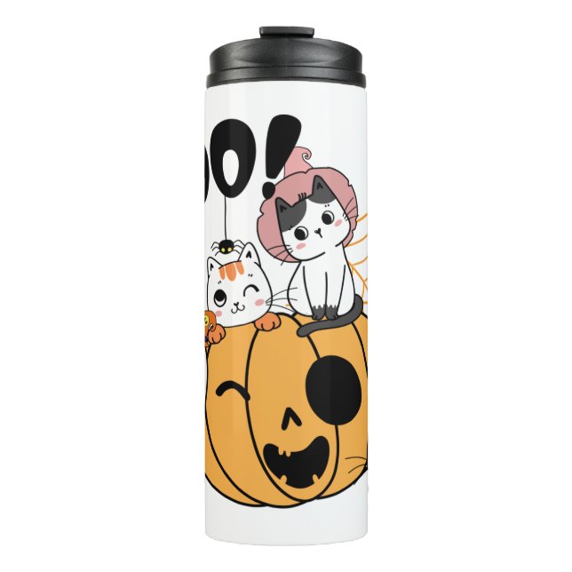 Cats Having Fun On Halloween Sticker Thermal Tumbler (Front)