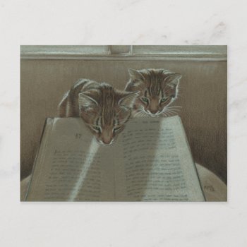 Cats Helping Me Read Book Postcard by KMCoriginals at Zazzle