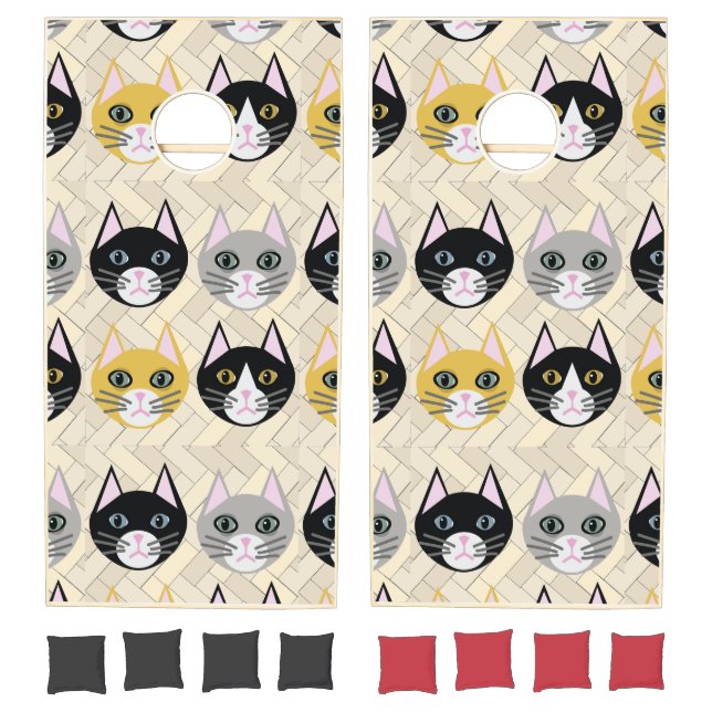 Cats Herringbone Beige Cornhole Set (Set)
