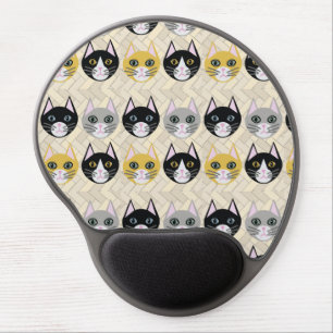 Cats Herringbone Beige Gel Mouse Pad