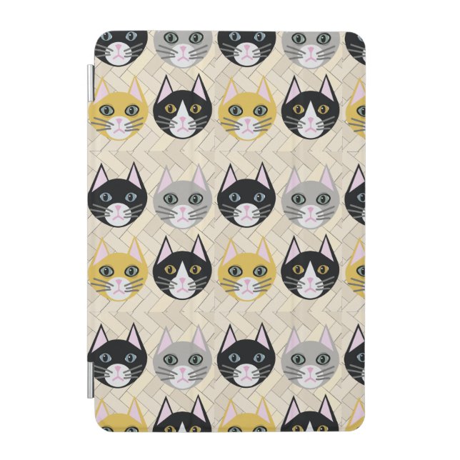 Cats Herringbone Beige iPad Mini Cover (Front)