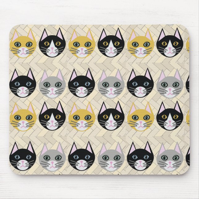 Cats Herringbone Beige Mouse Pad (Front)
