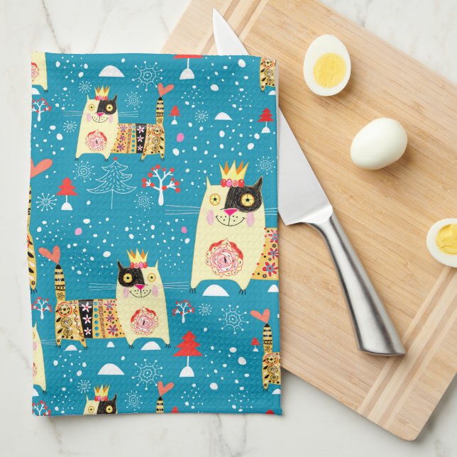 Cats, Hippie, Bohemian, and free spirit cats Kitchen Towel (Quarter Fold)